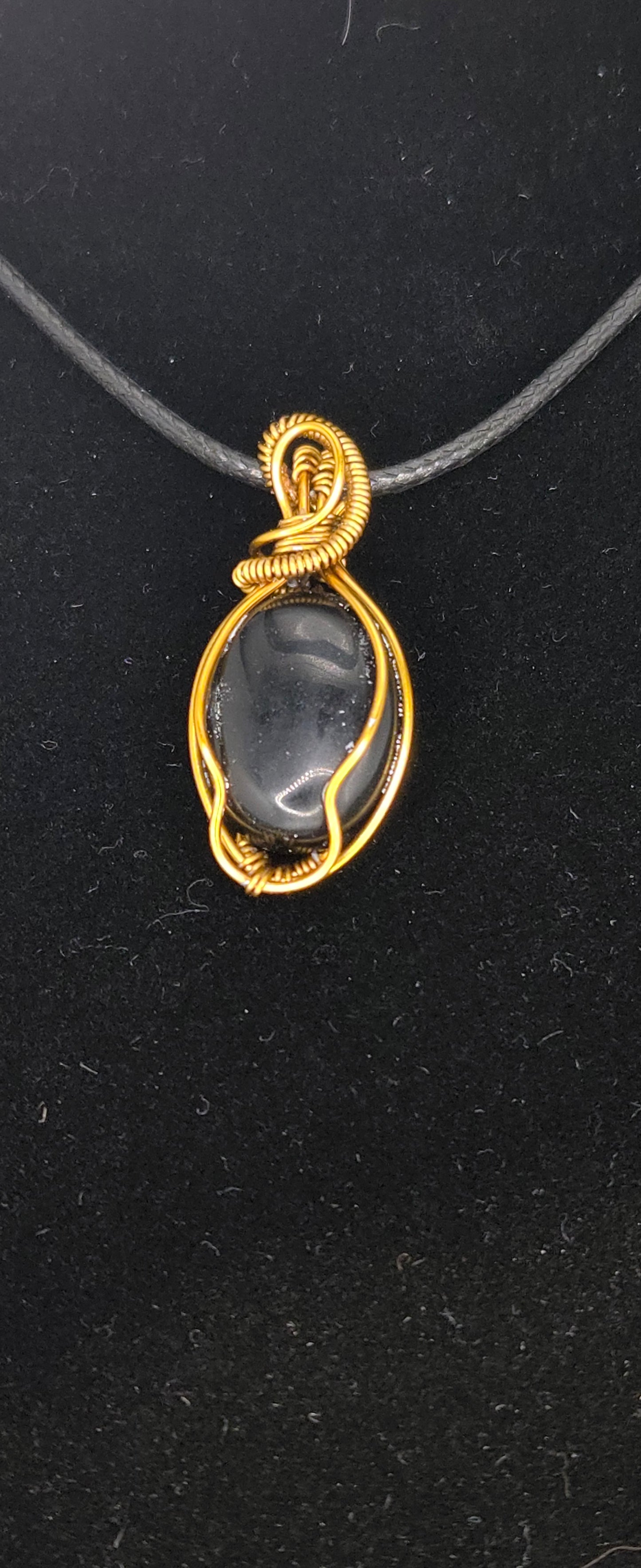 "Shadowgild" – Black Obsidian Pendant in Gold Wire Wrap