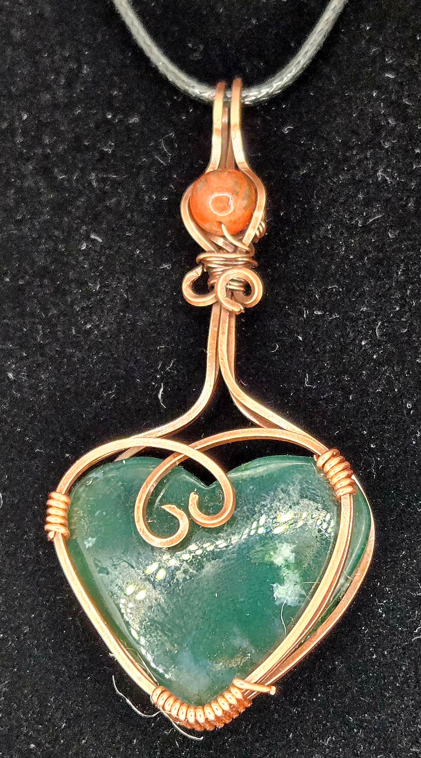 "Heartwood" – Moss Agate Heart Pendant with Carnelian Accent