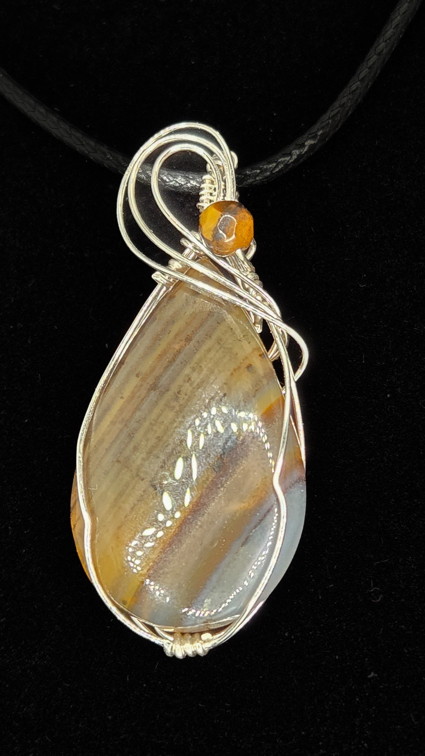Sandswept – Sterling Silver Wrapped Banded Agate Pendant