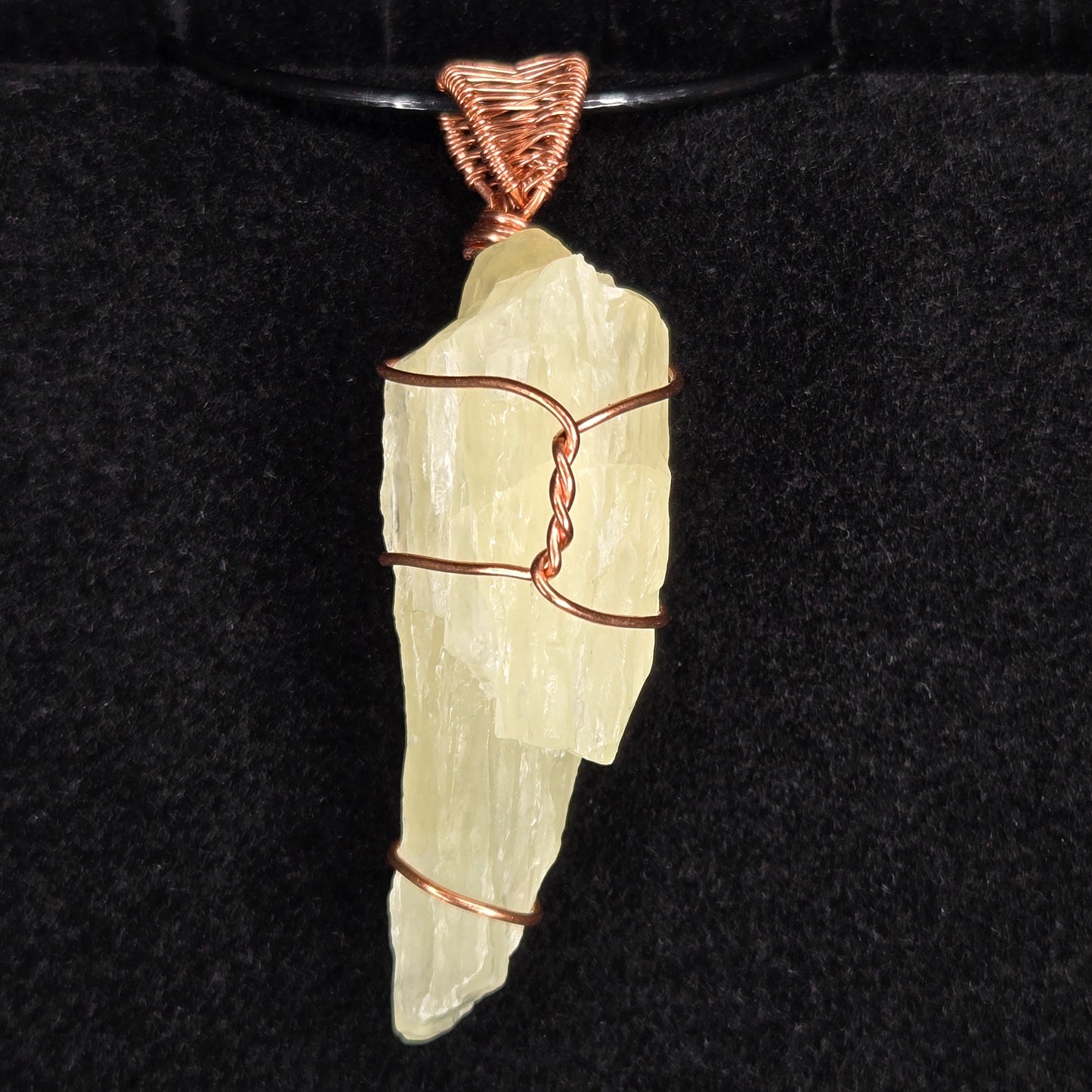 Yellow Calcite Pendant with Copper Wire Wrap