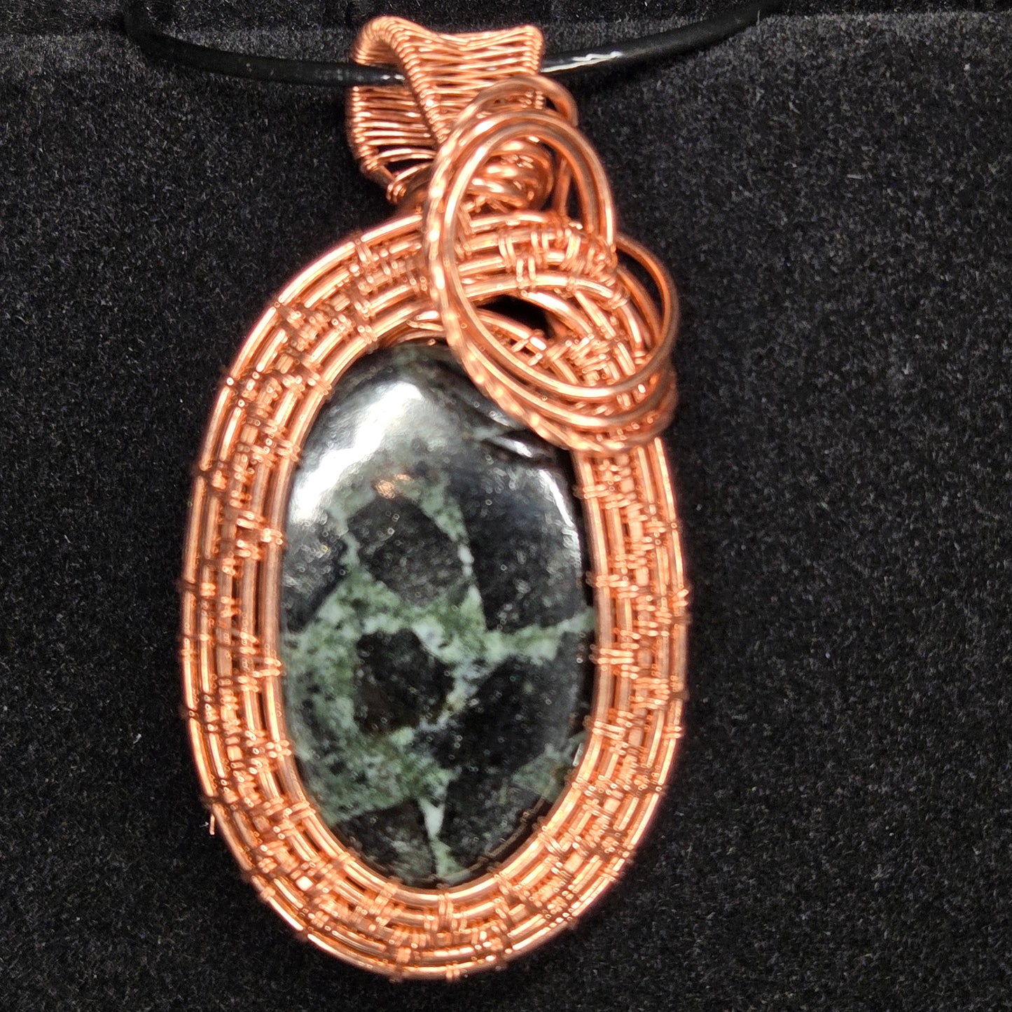 Kambaba Jasper Pendant with Copper Woven Frame
