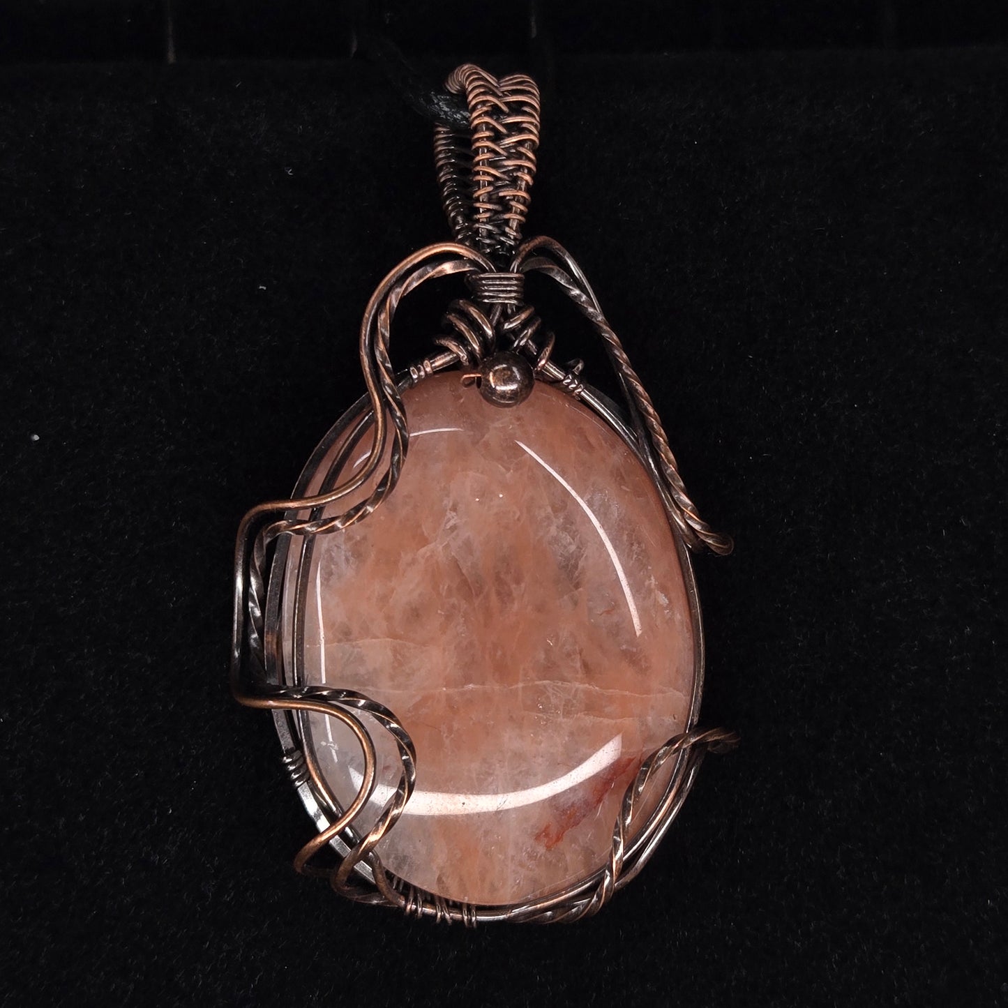 Sunstone Pendant with Oxidized Copper Wire Wrap