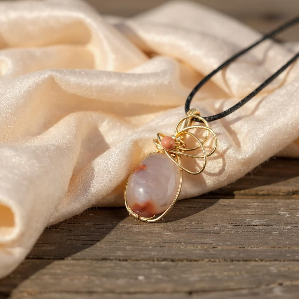 "Ember Bloom" – Golden Wire-Wrapped Agate Pendant