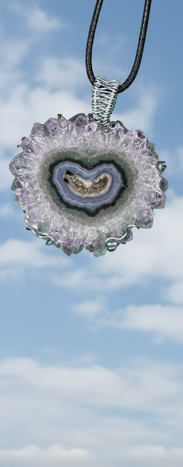 "Celestia II" – Amethyst Stalactite Slice Pendant in Silver Claw Setting