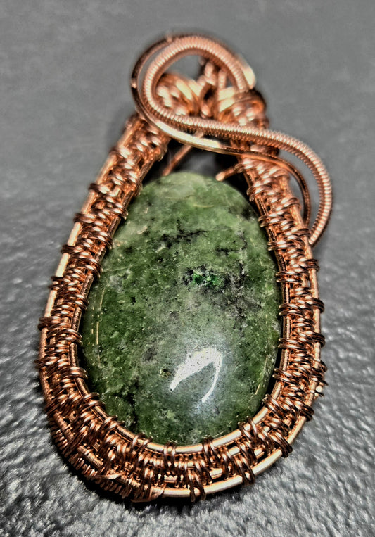 "Verdant" – Handwoven Nephrite Jade & Copper Wire Wrapped Pendant