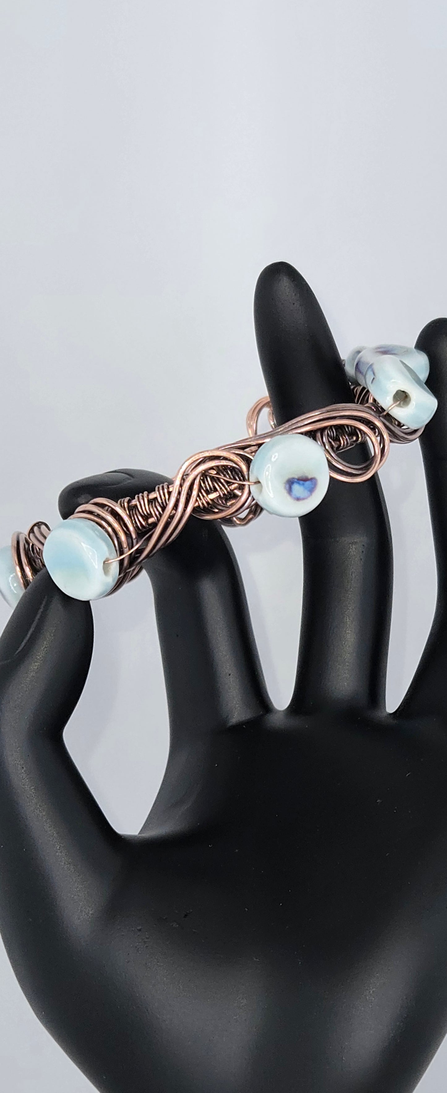"Ariel" – Copper Swirl Bracelet with Hand-Fired Porcelain Beads