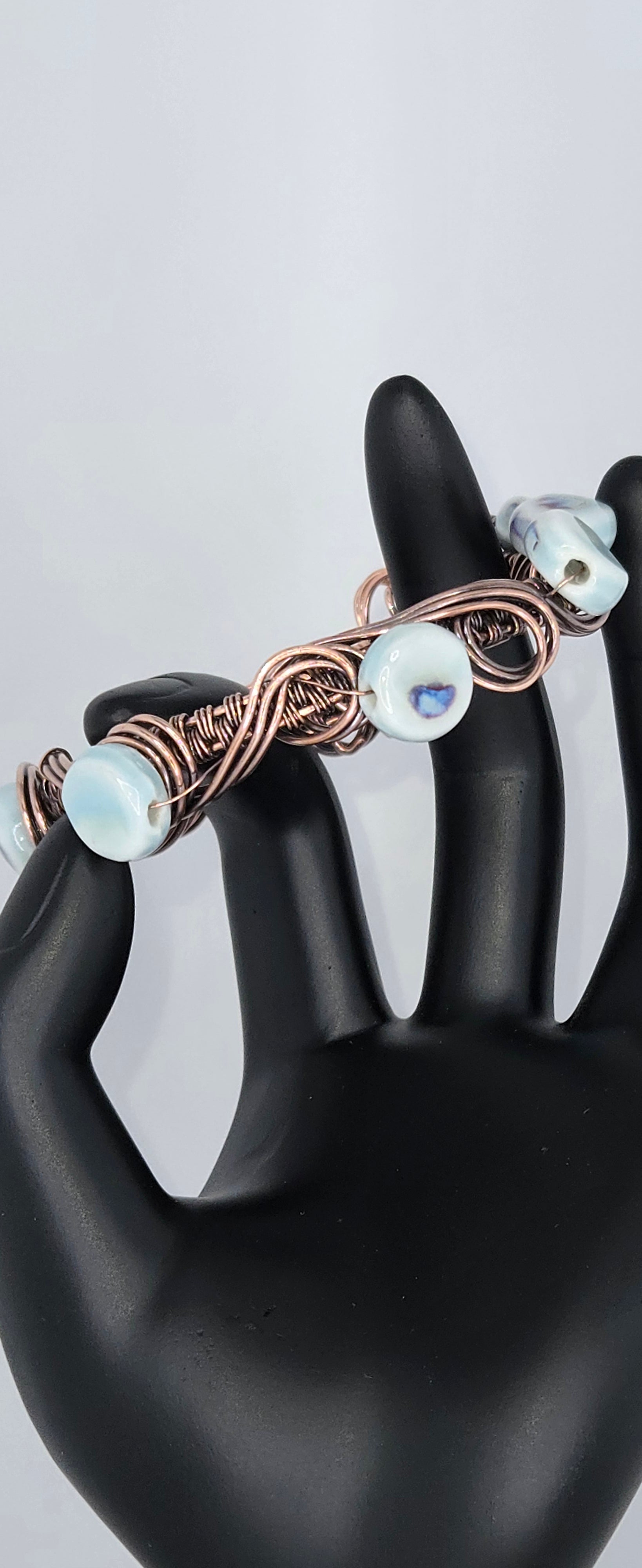 "Ariel" – Copper Swirl Bracelet with Hand-Fired Porcelain Beads