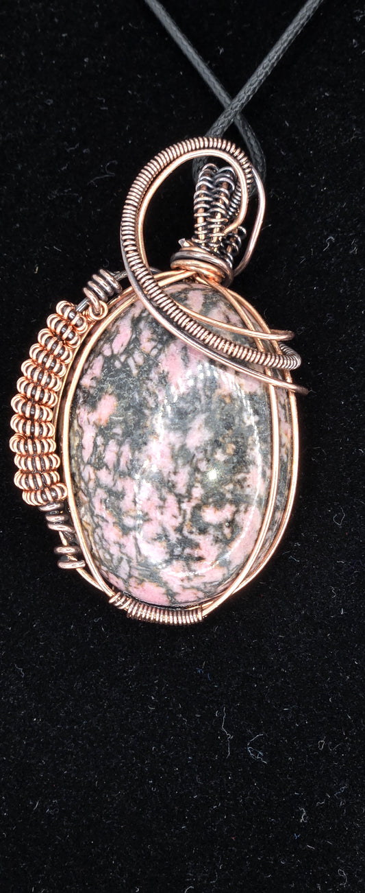 "Resonance" – Copper Wrapped Rhodonite Statement Pendant