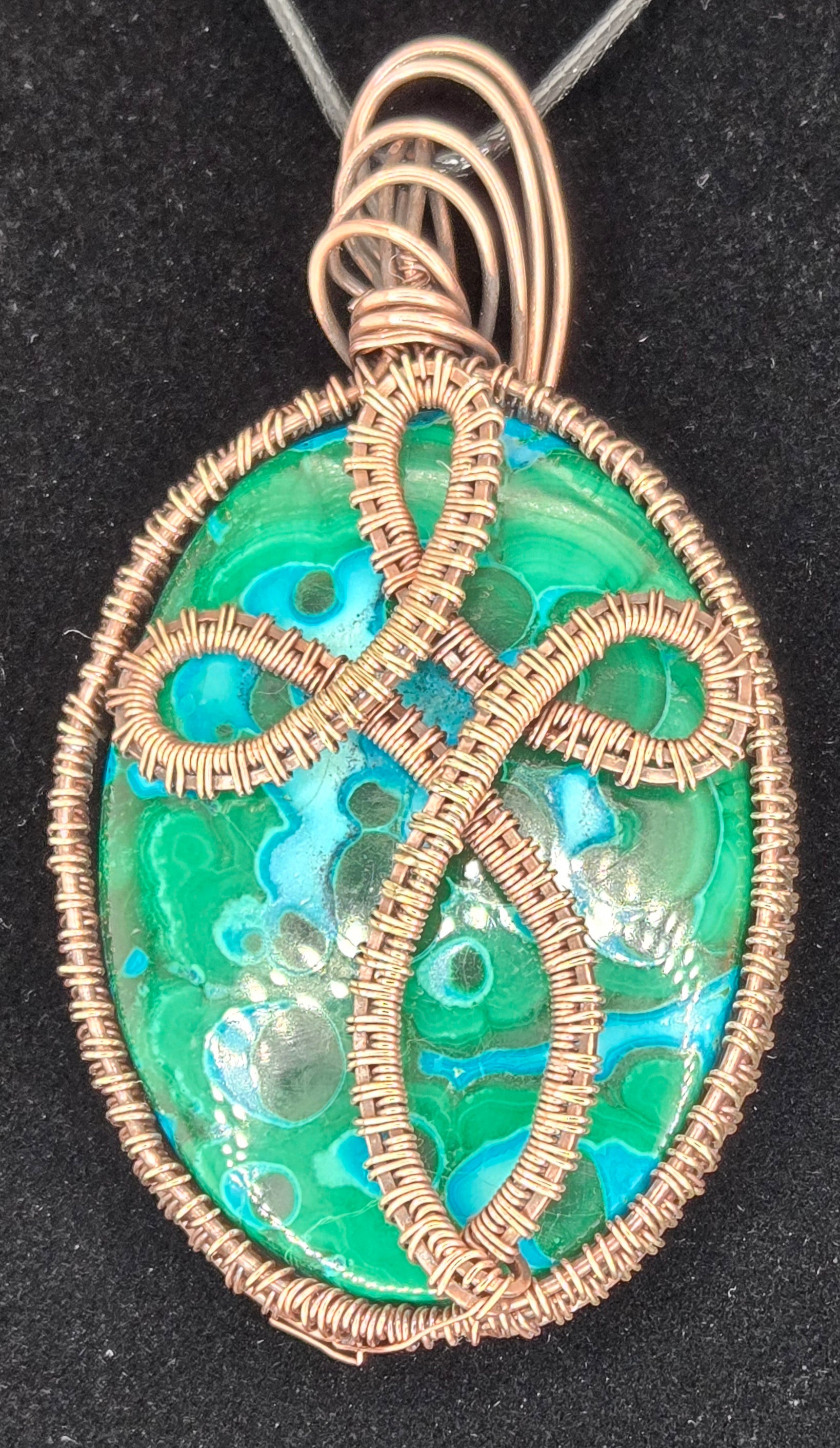 "Taranis" – Celtic Cross Pendant with Sea Sediment Jasper in Copper