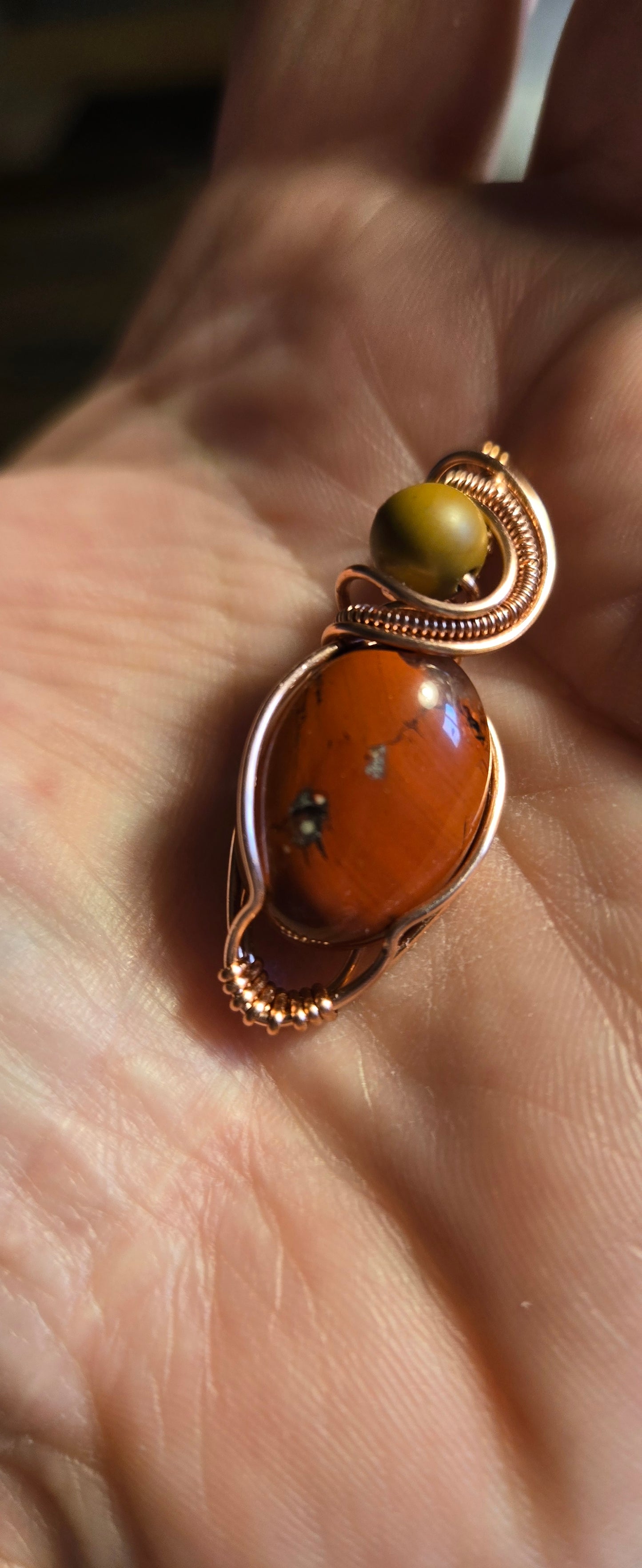 "Emberroot" – Red Jasper & Serpentine Wire Wrapped Pendant