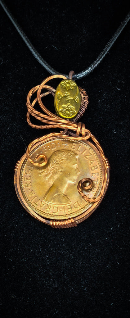 "Voyager" – Handmade Copper Wire-Wrapped 1967 British Halfpenny Coin Pendant Necklace