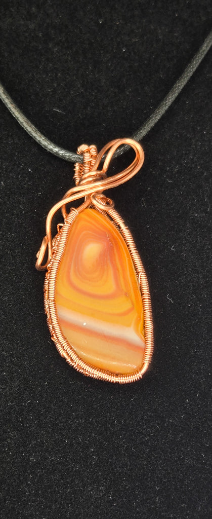 "Solstice" – Handcrafted Orange Agate Copper Wire Wrapped Pendant Necklace