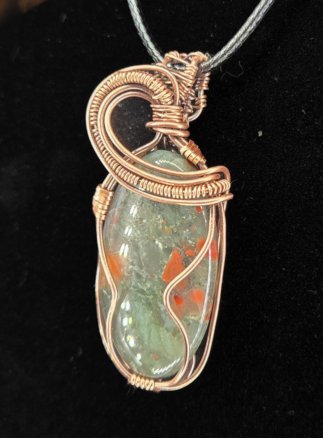 "Soft Ember" – Copper Wrapped Bloodstone Pendant