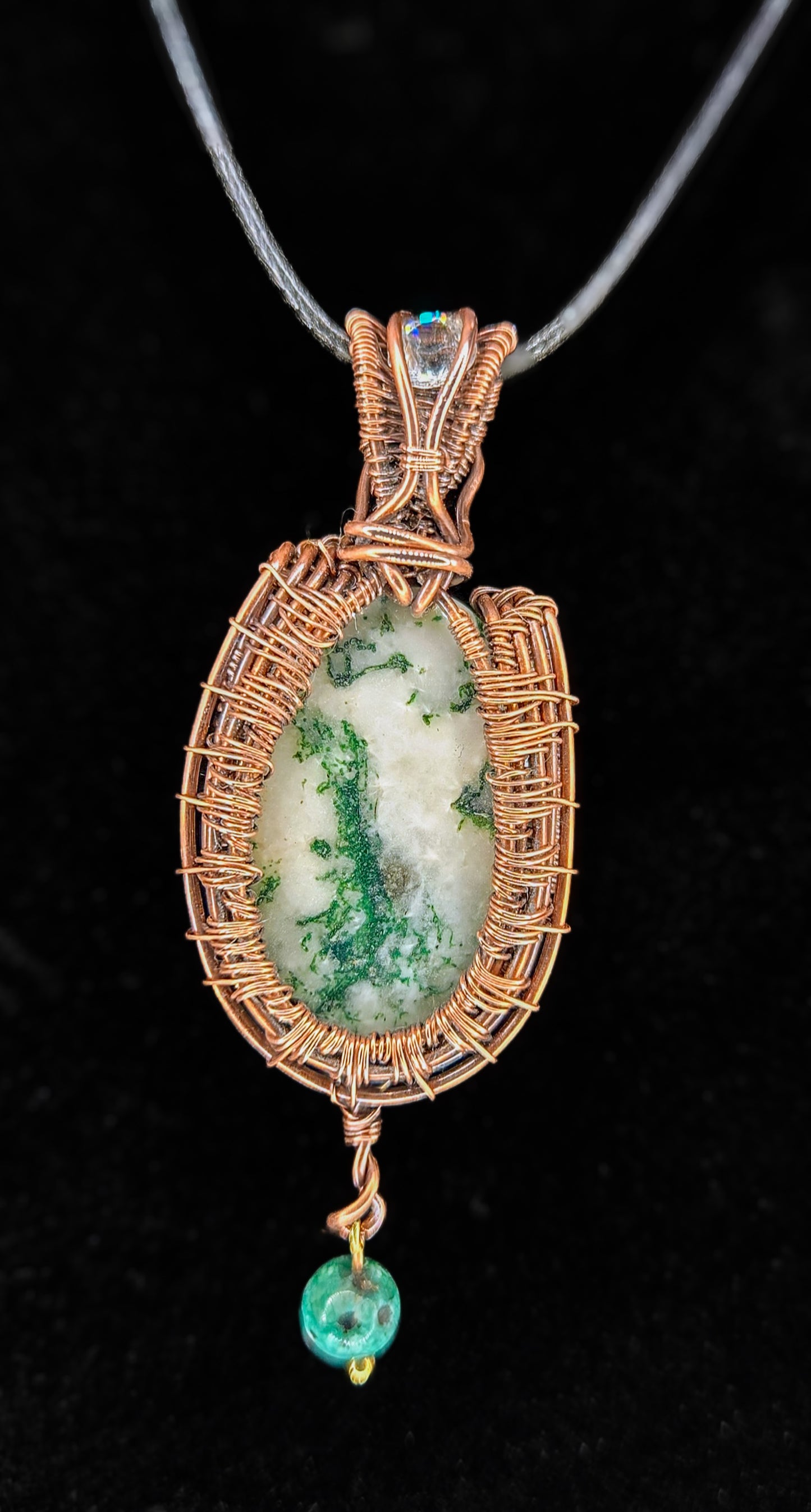 "Forest Veil" – Copper Wrapped Moss Agate Pendant