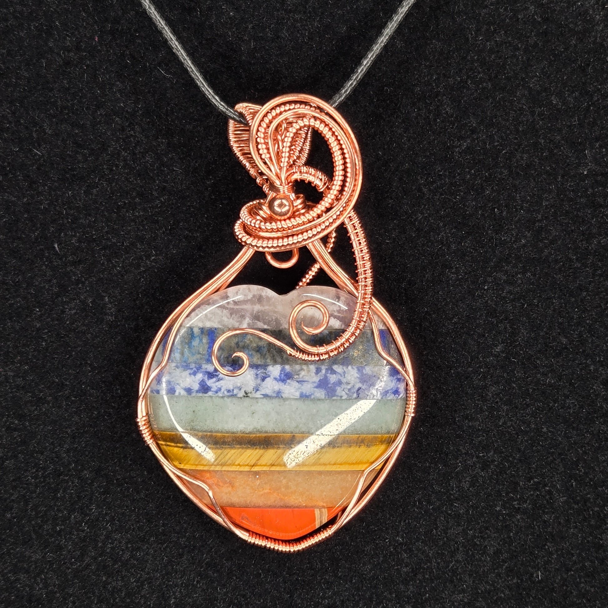 Heart Chakra Layered Gemstone Pendant with Copper Wire Wrap