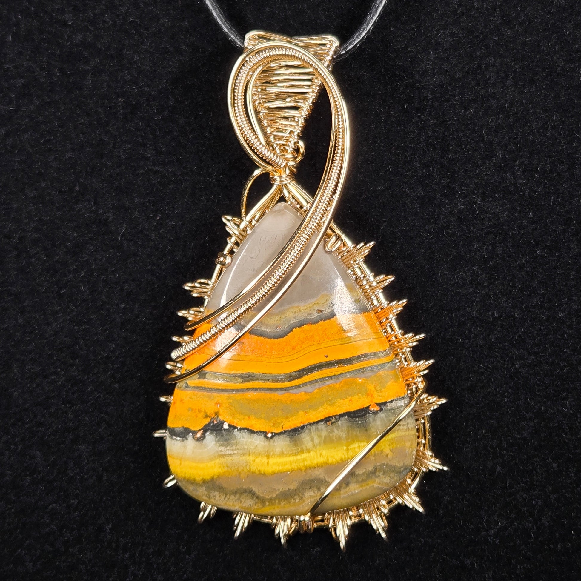 Bumblebee Jasper Pendant with Elegant Gold Wire Wrap