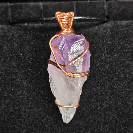 Raw Amethyst Crystal Pendant with Copper Wire Wrap
