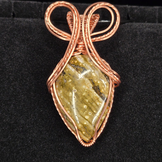 Ocean Jasper Pendant with Copper Wire Wrap