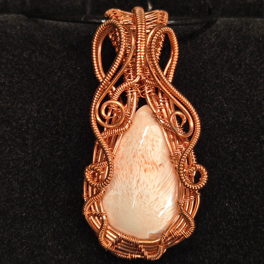 Scolecite Pendant with Intricate Copper Wire Wrap