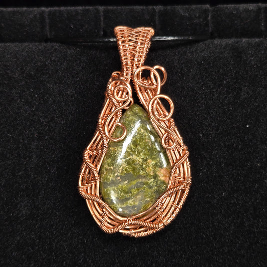 Unakite Pendant with Detailed Copper Wire Frame
