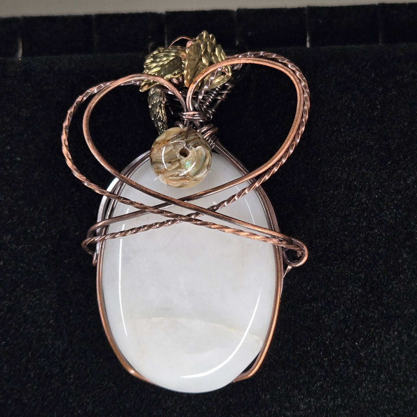 White Quartz Pendant with Copper Wire and Gold Leaf Detail