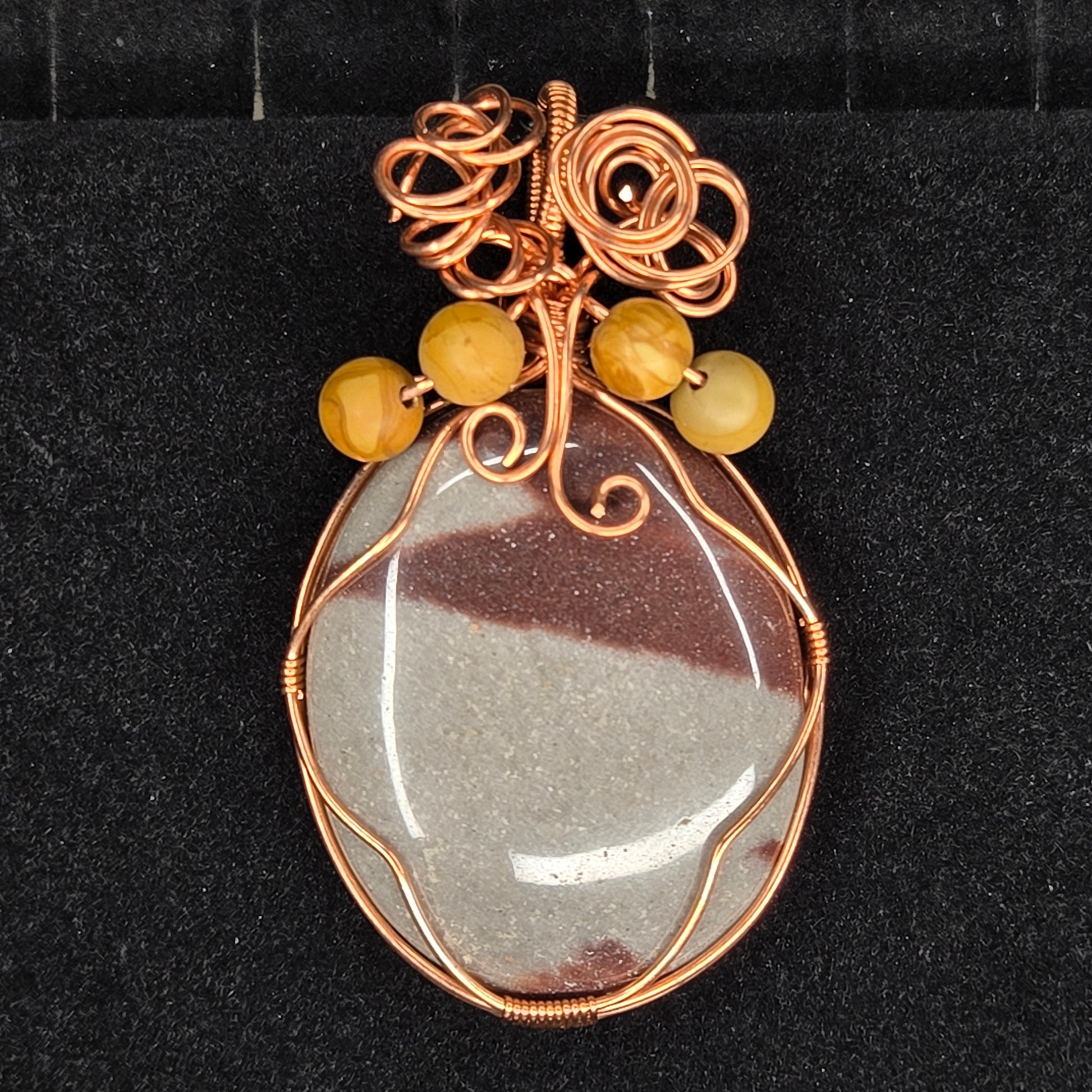 Shiva Lingam Pendant with Copper Wire and Mookaite Jasper Beads