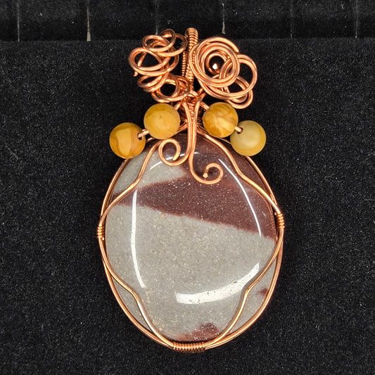 Shiva Lingam Pendant with Copper Wire and Mookaite Jasper Beads