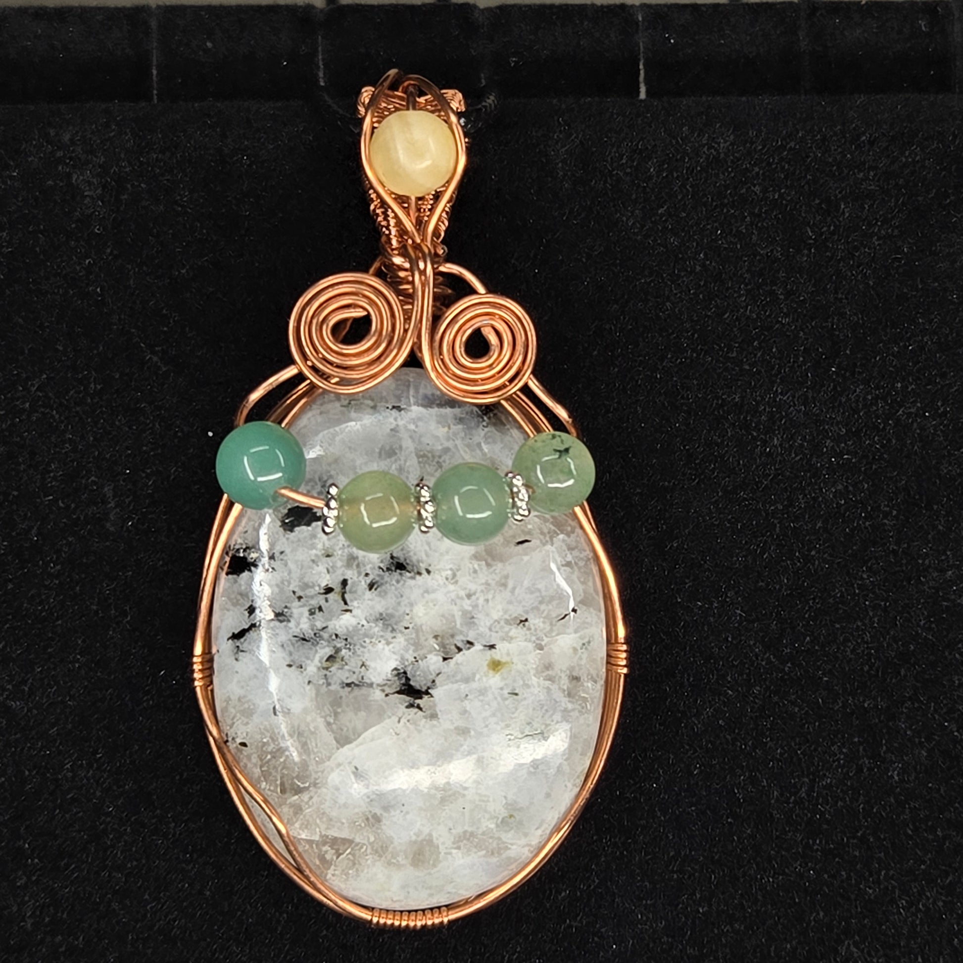 Tourmalinated Quartz Pendant with Copper Wire and Aventurine Beads