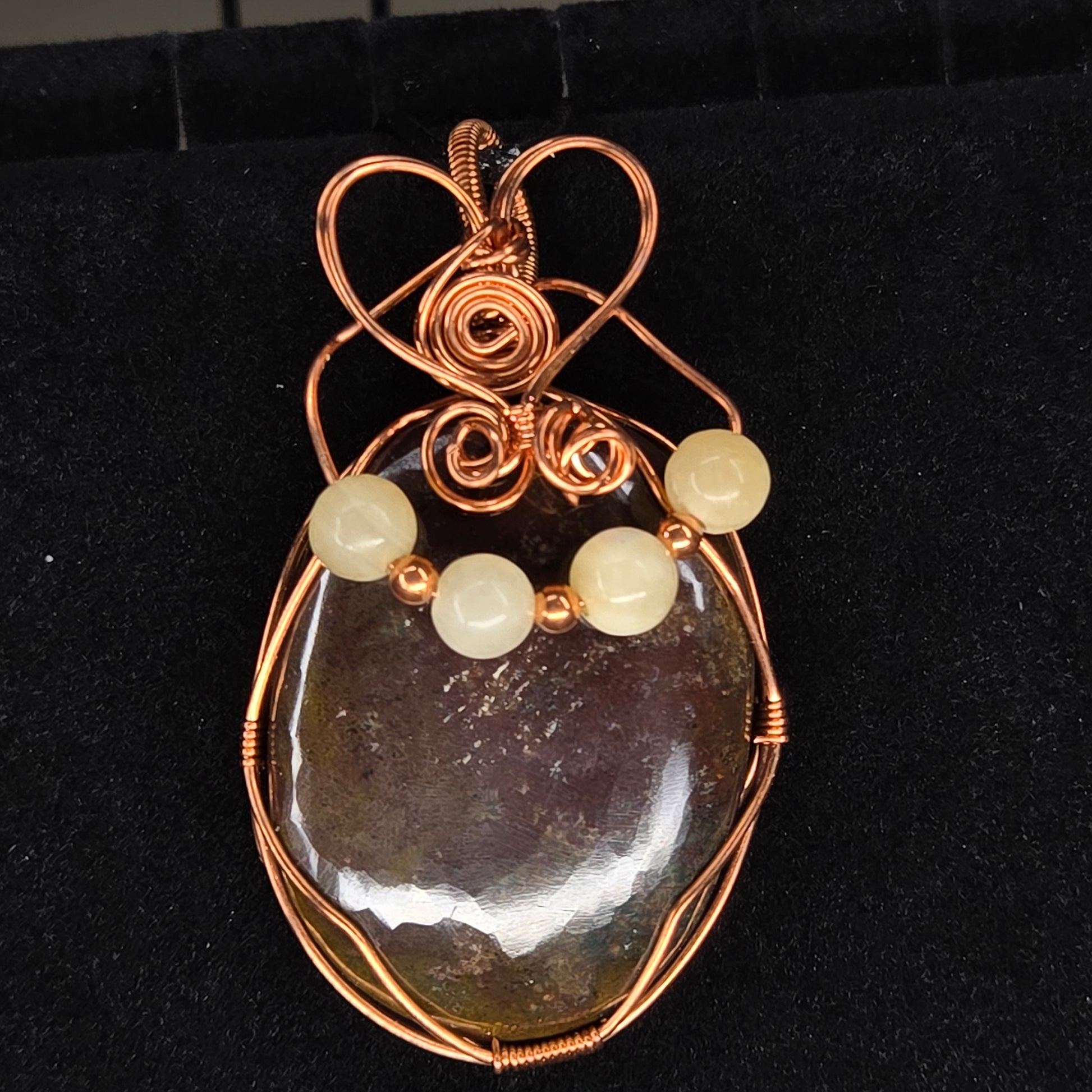 Bronzite with Copper Wire and Yellow Bead Details