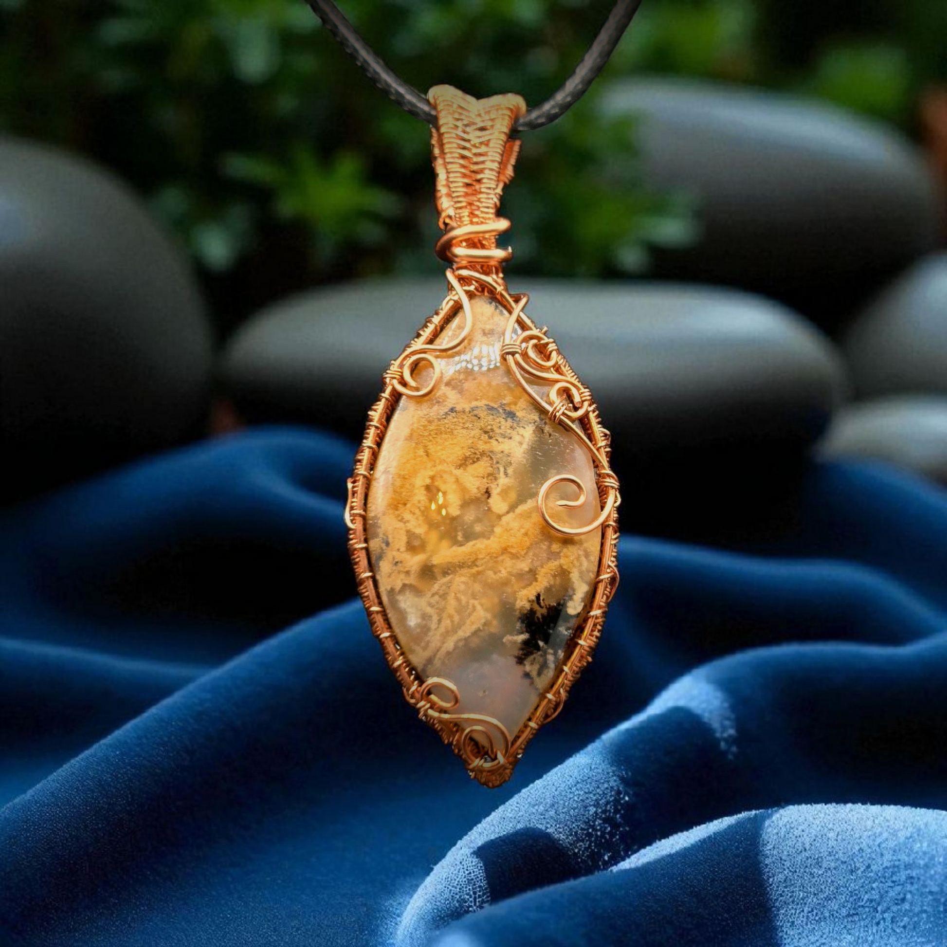 "Earth Whisper" – Dendritic Agate Pendant in Woven Copper Wire